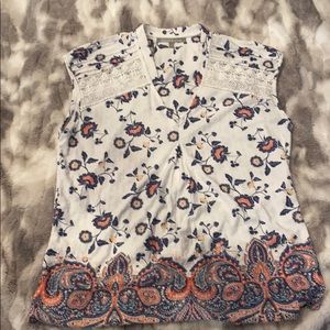 Lace Detailed Print Tank